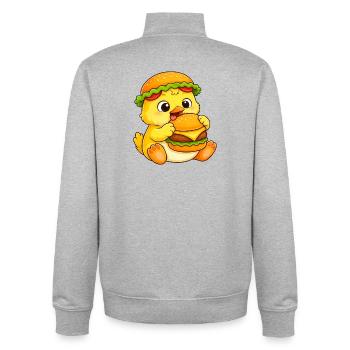 Burger de dessin animé Poulet sucré et poussins - Sweat zippé unisexe en coton bio Stanley/Stella - gris chiné - Dos - AI Model Male 185 light (185cm)