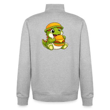 Mignon dessin animé T-Rex, Dino Burger, Reptile de restauration rapide - Sweat zippé unisexe en coton bio Stanley/Stella - gris chiné - Dos - AI Model Male 185 light (185cm)