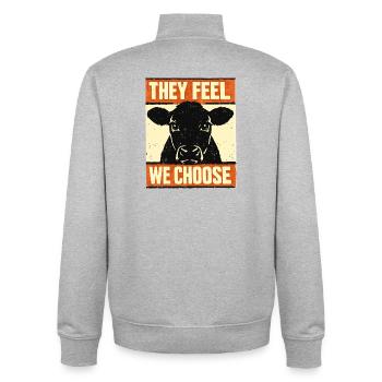 We Choose, They Feel – Cow Poster - Unisex Organic Zip Sweatshirt by Stanley/Stella - heather grey - Back - AI Model Male 185 light (185cm)