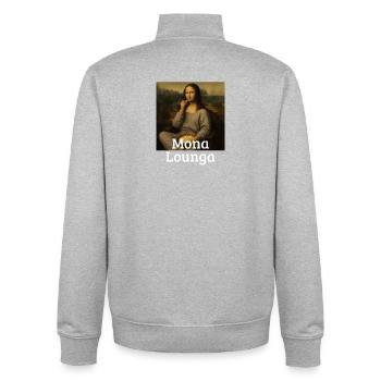Mona Lounga Leonardo Da Vinci Drôle Mona L Paresseuse - Sweat zippé unisexe en coton bio Stanley/Stella - gris chiné - Dos - AI Model Male 185 light (185cm)