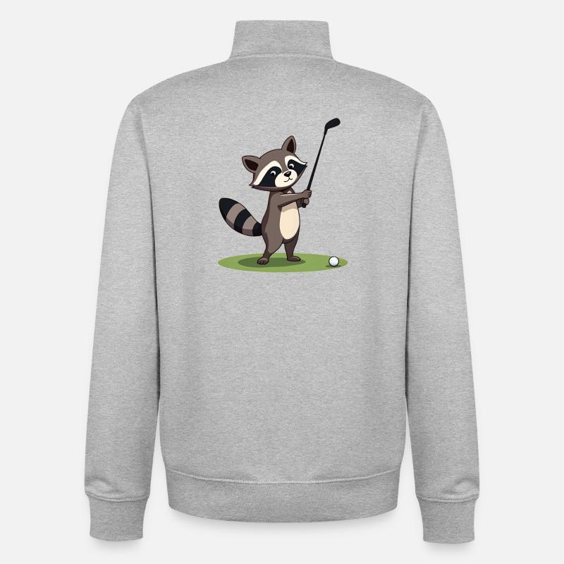 Raccoon playing golf - Unisex Organic Zip Sweatshirt by Stanley/Stella - heather grey