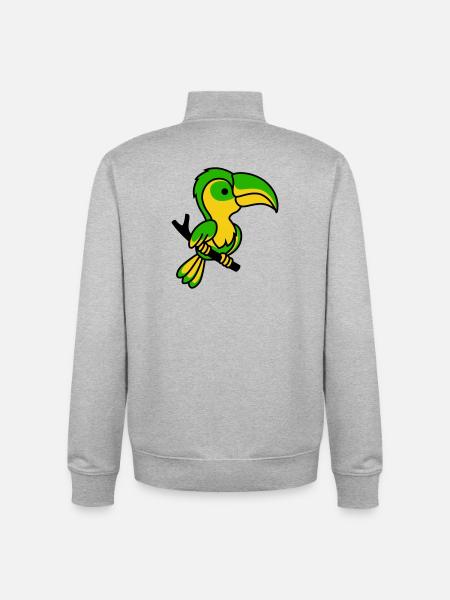 Toucan néon vert et jaune - Sweat zippé unisexe en coton bio Stanley/Stella - gris chiné
