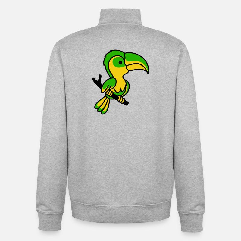 Toucan néon vert et jaune - Sweat zippé unisexe en coton bio Stanley/Stella - gris chiné