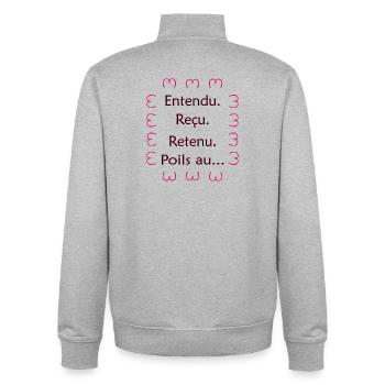 Entendu. Reçu. Retenu. Poils au… Noir Rose - Sweat zippé unisexe en coton bio Stanley/Stella - gris chiné - Dos - AI Model Male 185 light (185cm)