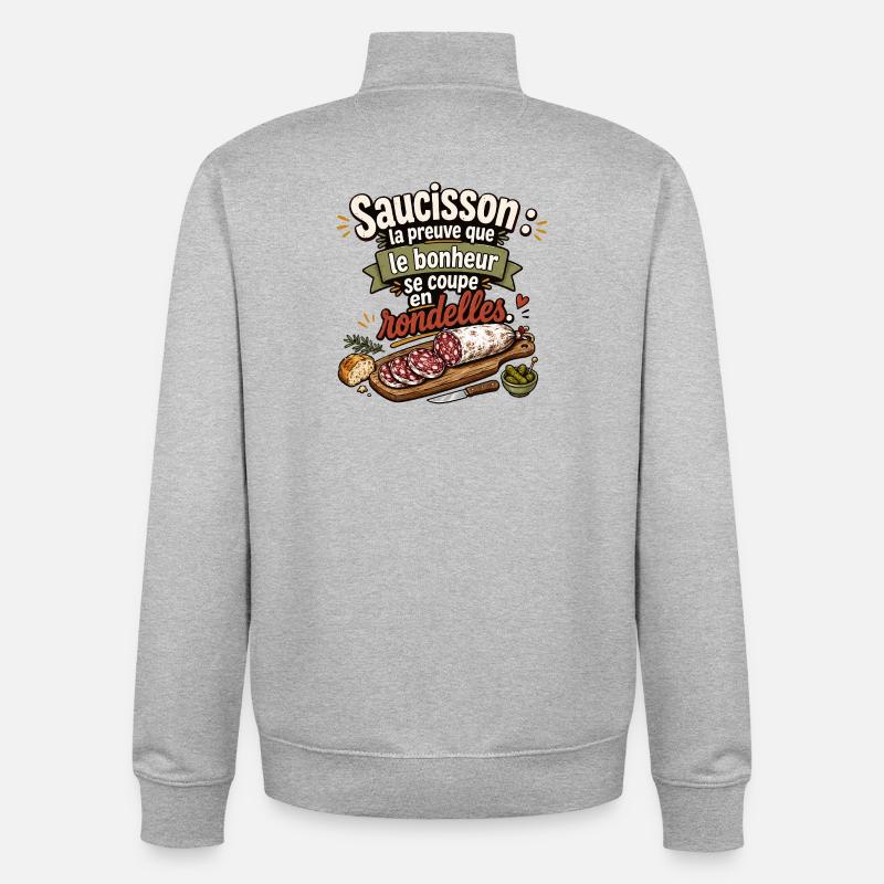 Saucisson bonheur en rondelles - Sweat zippé unisexe en coton bio Stanley/Stella - gris chiné