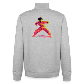 Karate Girl Retrowave - Unisex Organic Zip Sweatshirt by Stanley/Stella - heather grey - Back - AI Model Male 185 light (185cm)
