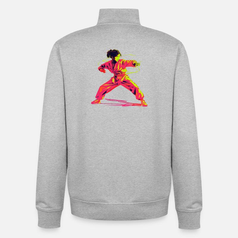 Karate Girl Rétrowave - Sweat zippé unisexe en coton bio Stanley/Stella - gris chiné