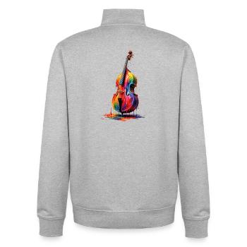 Double bass with dripping paint - Unisex Organic Zip Sweatshirt by Stanley/Stella - heather grey - Back - AI Model Male 185 light (185cm)