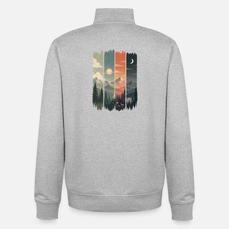 Sylvan signs: mountains and huts - Unisex Organic Zip Sweatshirt by Stanley/Stella - heather grey