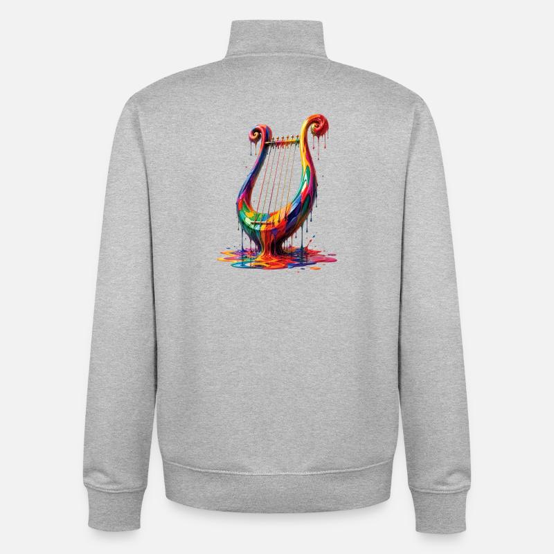 Lyre with dripping paint - Unisex Organic Zip Sweatshirt by Stanley/Stella - heather grey