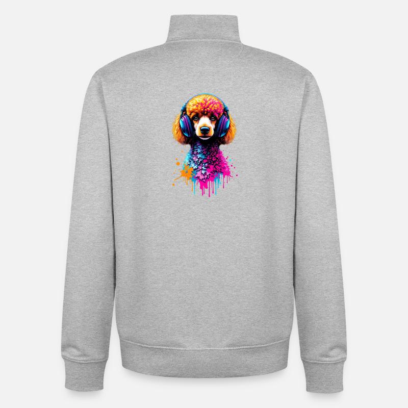 Caniche avec un casque - Sweat zippé unisexe en coton bio Stanley/Stella - gris chiné