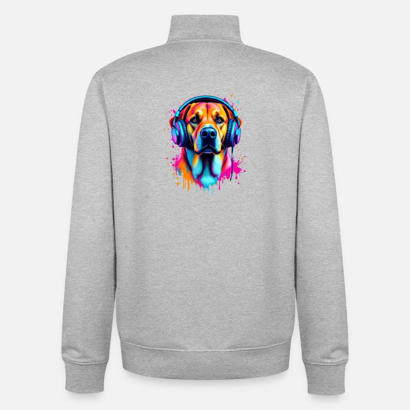 Labrador mit Kopfhörer - Unisex Organic Zip Sweatshirt von Stanley/Stella - Grau meliert