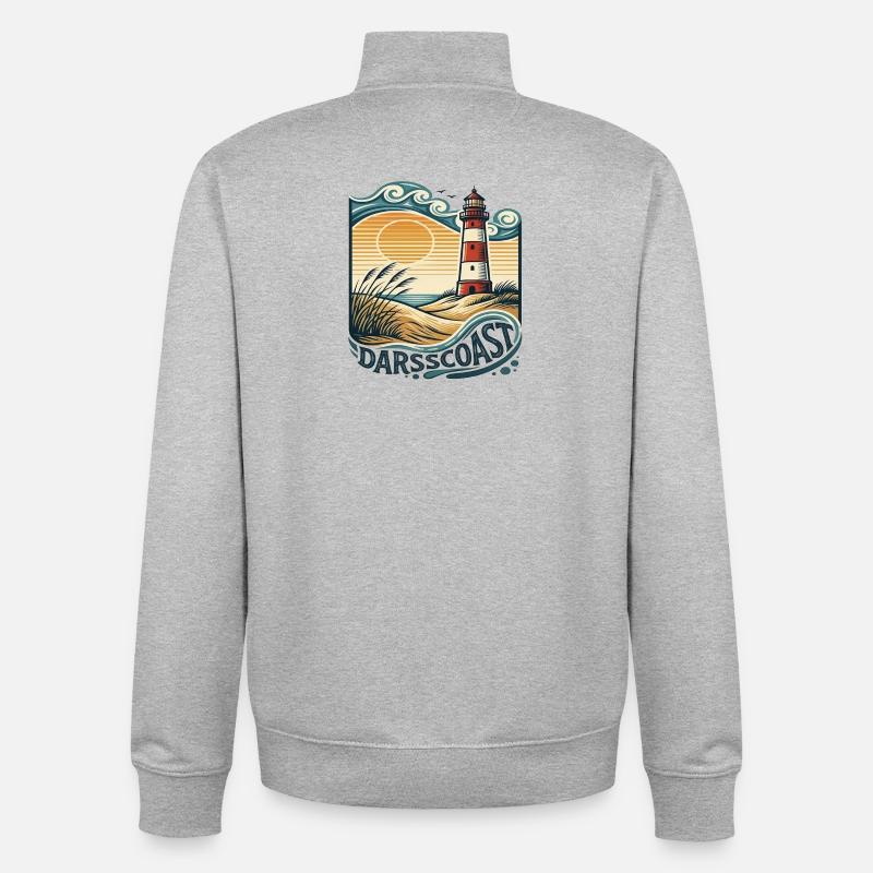 DarsCoast Lighthouse Coastal Wave - Unisex Organic Zip Sweatshirt by Stanley/Stella - heather grey