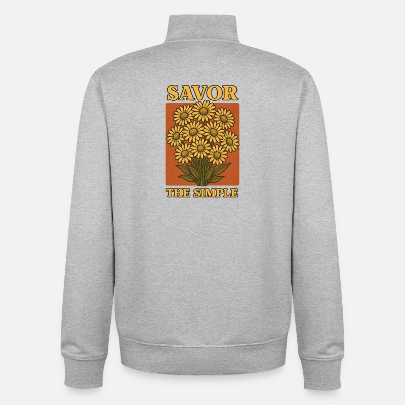 Profite simplement | Les fleurs vivent lentement - Sweat zippé unisexe en coton bio Stanley/Stella - gris chiné