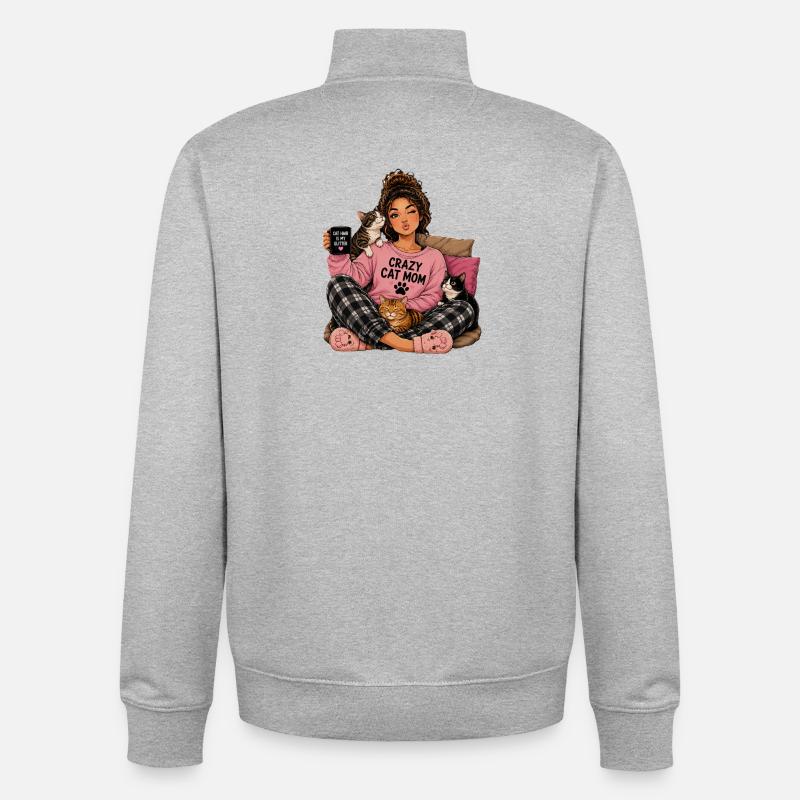 Crazy Cat Mom Cuddle Design - Unisex Organic Zip Sweatshirt by Stanley/Stella - heather grey
