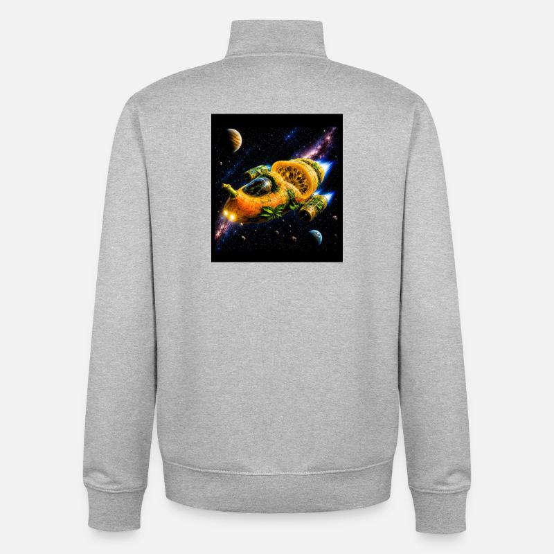 Aventure spatiale Citrus - Sweat zippé unisexe en coton bio Stanley/Stella - gris chiné