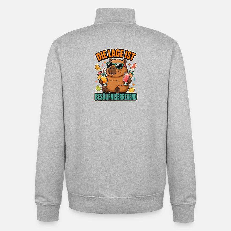 Capybara Cocktail Spruch - Unisex Organic Zip Sweatshirt von Stanley/Stella - Grau meliert