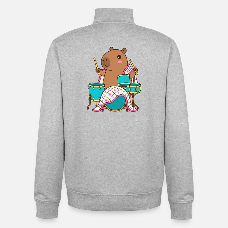 Drumming Capibara Parade - Little Drummer - Unisex Organic Zip Sweatshirt by Stanley/Stella - heather grey