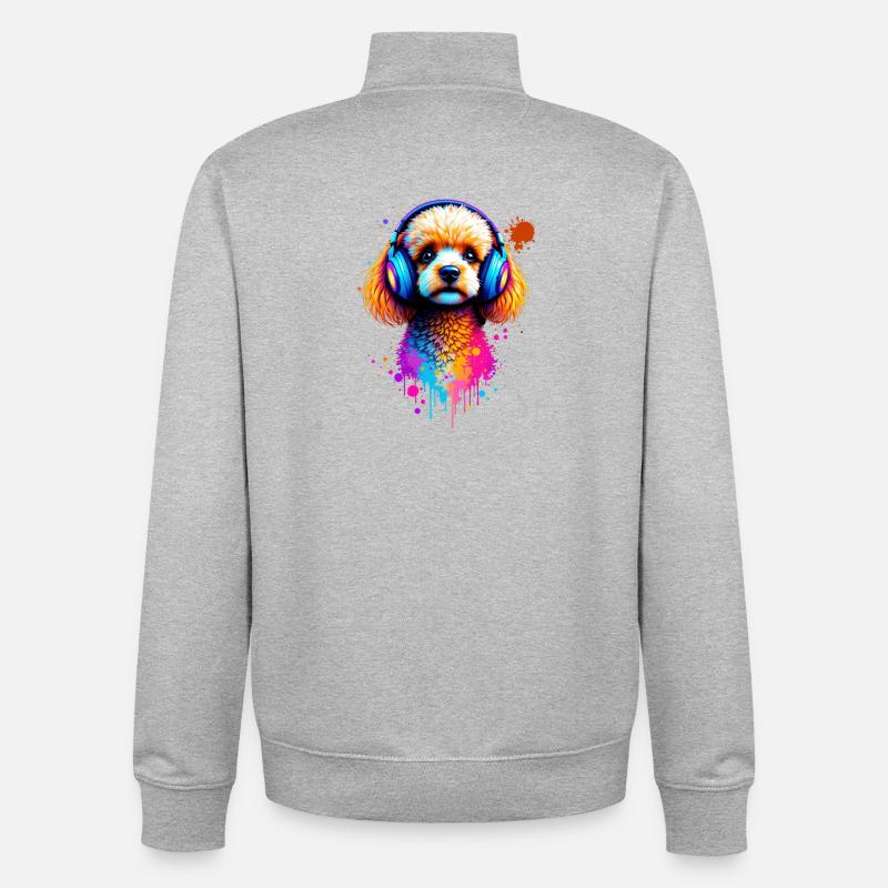 Pudel Hund mit Kopfhörern - Unisex Organic Zip Sweatshirt von Stanley/Stella - Grau meliert