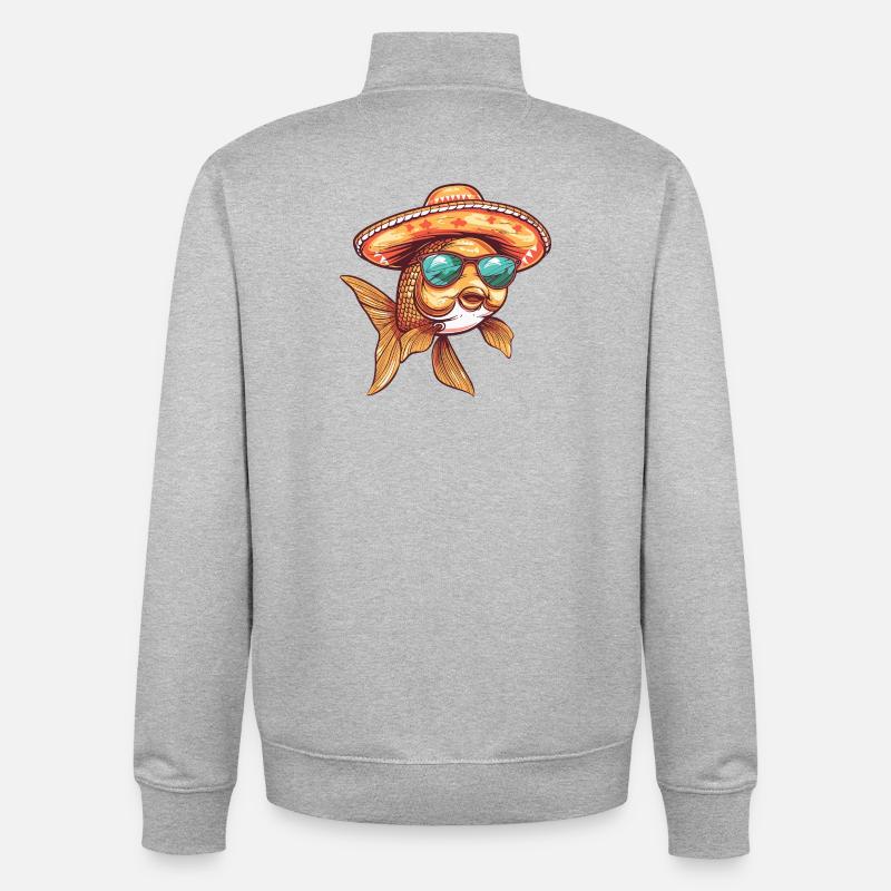 Sombrero comique Poisson Rouge - Sweat zippé unisexe en coton bio Stanley/Stella - gris chiné