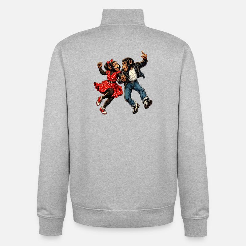 Dancing Monkeys Rockabilly 50s Rock'n'Roll Style - Unisex Organic Zip Sweatshirt by Stanley/Stella - heather grey
