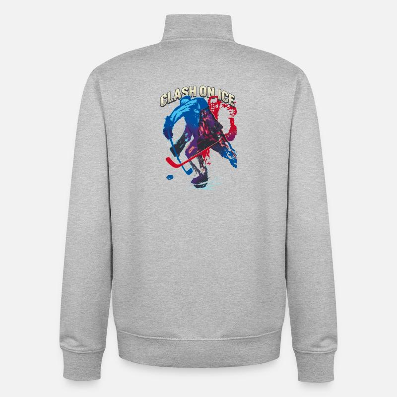 Retro Eishockeyspieler Clash  - Unisex Organic Zip Sweatshirt by Stanley/Stella - heather grey