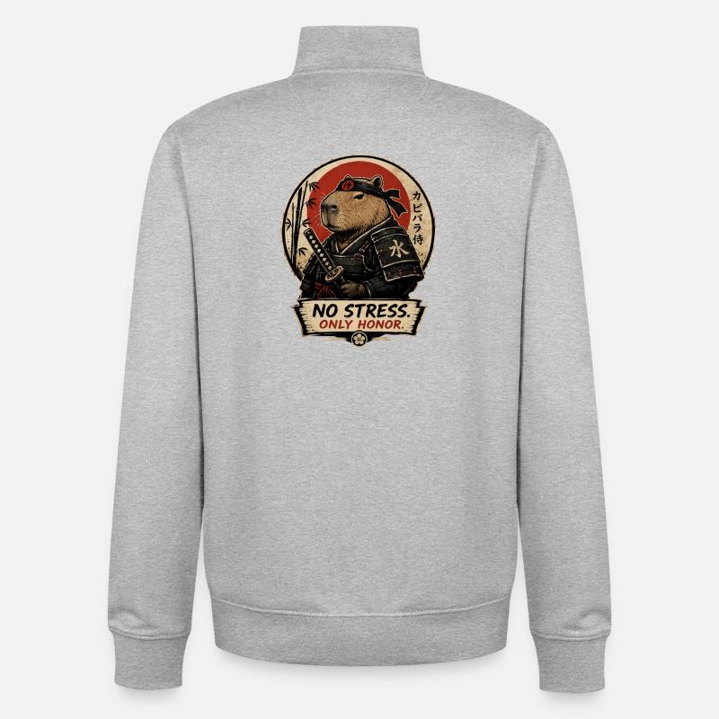 Samurai Hamster – Keine Sorge, Ehre - Unisex Organic Zip Sweatshirt von Stanley/Stella - Grau meliert