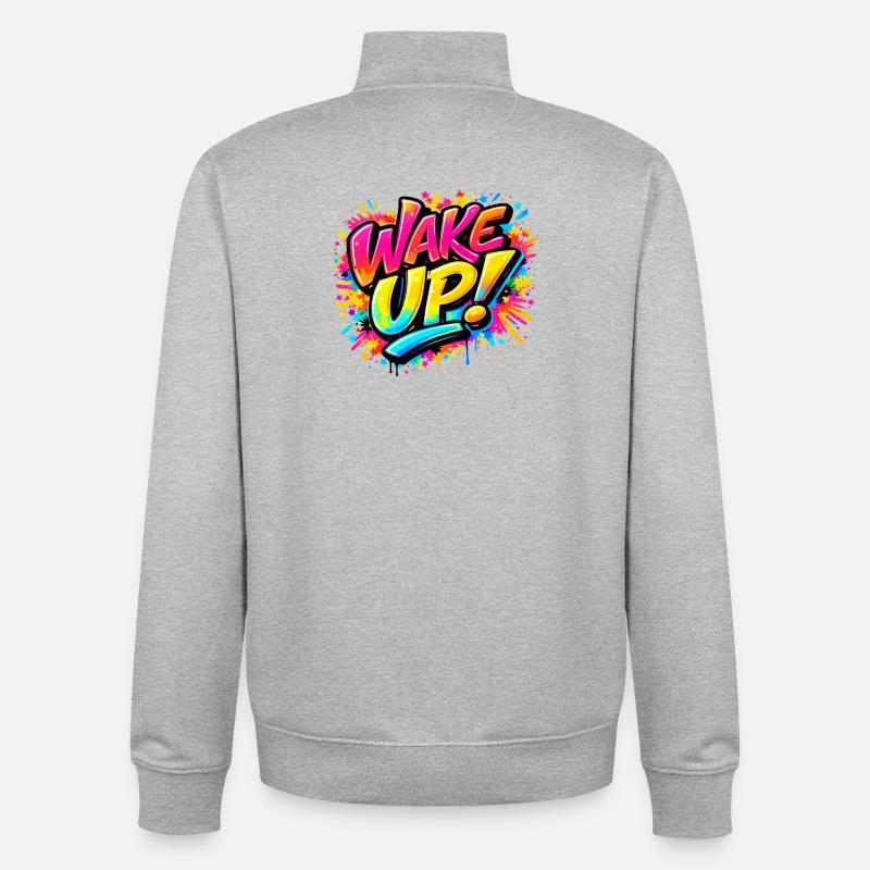 Wake_Up - Unisex Organic Zip Sweatshirt by Stanley/Stella - heather grey