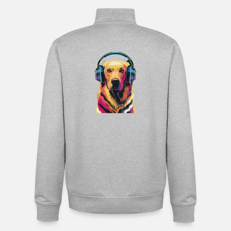 Golden Retriever mit Kopfhörer - Unisex Organic Zip Sweatshirt von Stanley/Stella - Grau meliert