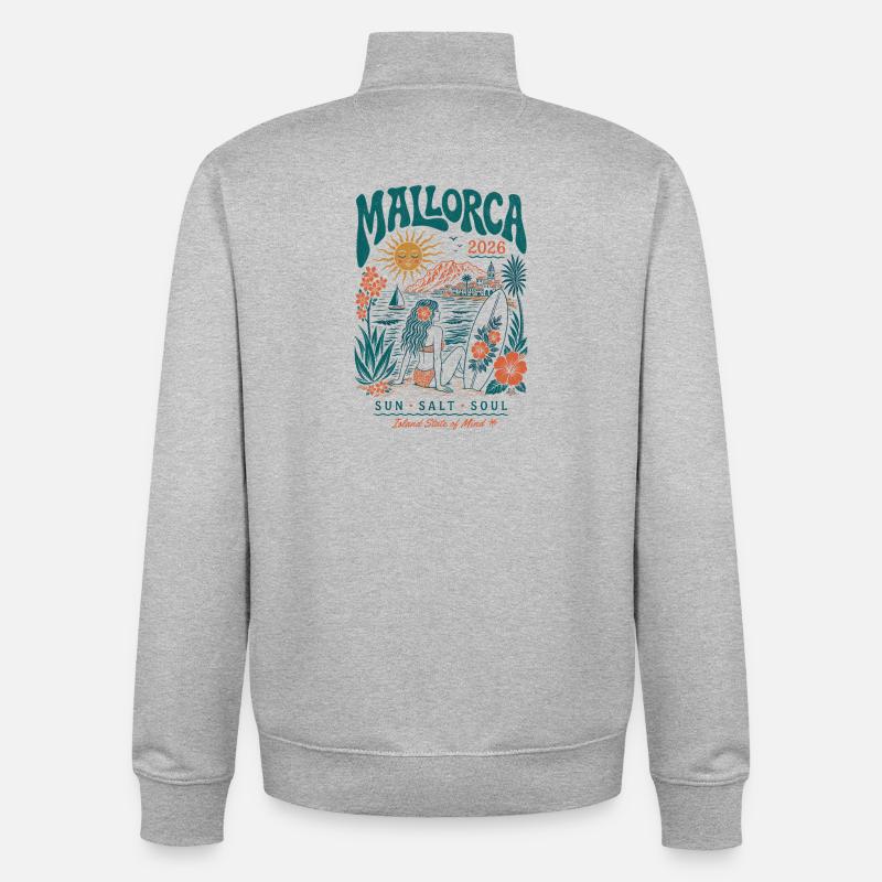 Mallorca Surf Sonnenszeit 2026 - Unisex Organic Zip Sweatshirt von Stanley/Stella - Grau meliert