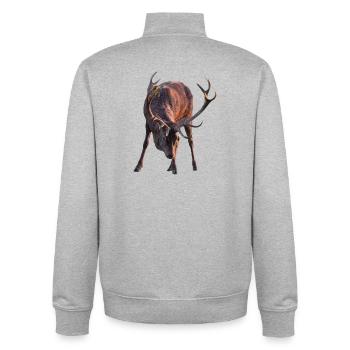 Cerf avec des bois voûté - Sweat zippé unisexe en coton bio Stanley/Stella - gris chiné - Dos - AI Model Male 185 light (185cm)