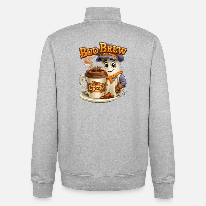 Boo Brew Barista Ghost - Sweat zippé unisexe en coton bio Stanley/Stella - gris chiné
