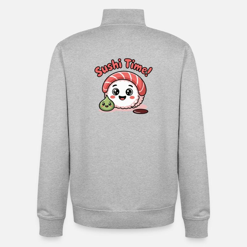 Icône du Sushi Time Roll - Sweat zippé unisexe en coton bio Stanley/Stella - gris chiné