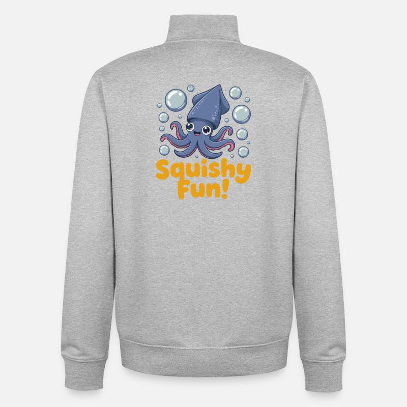 Illustration de calmar Squishy Fun - Sweat zippé unisexe en coton bio Stanley/Stella - gris chiné