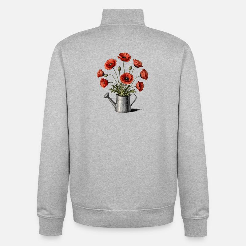 Coquelicots dans un arrosoir - Sweat zippé unisexe en coton bio Stanley/Stella - gris chiné