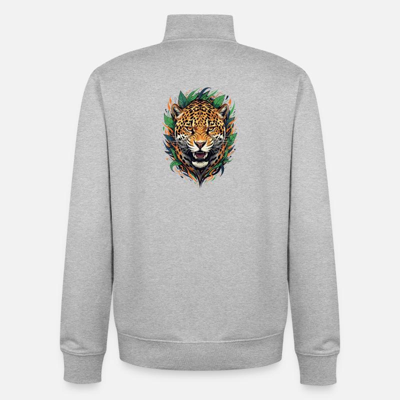 Jaguar head in jungle frame - Unisex Organic Zip Sweatshirt by Stanley/Stella - heather grey