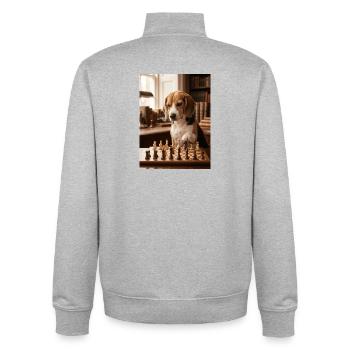 Le chien beagle jouant aux échecs - Sweat zippé unisexe en coton bio Stanley/Stella - gris chiné - Dos - AI Model Male 185 light (185cm)