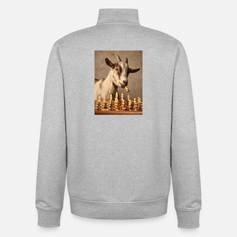 La chèvre jouant aux échecs - Sweat zippé unisexe en coton bio Stanley/Stella - gris chiné