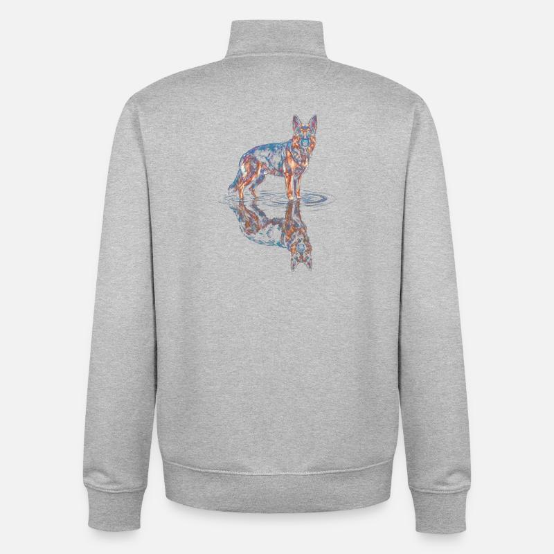 Deutscher Schäferhund mit Wasserreflexion - Unisex Organic Zip Sweatshirt von Stanley/Stella - Grau meliert