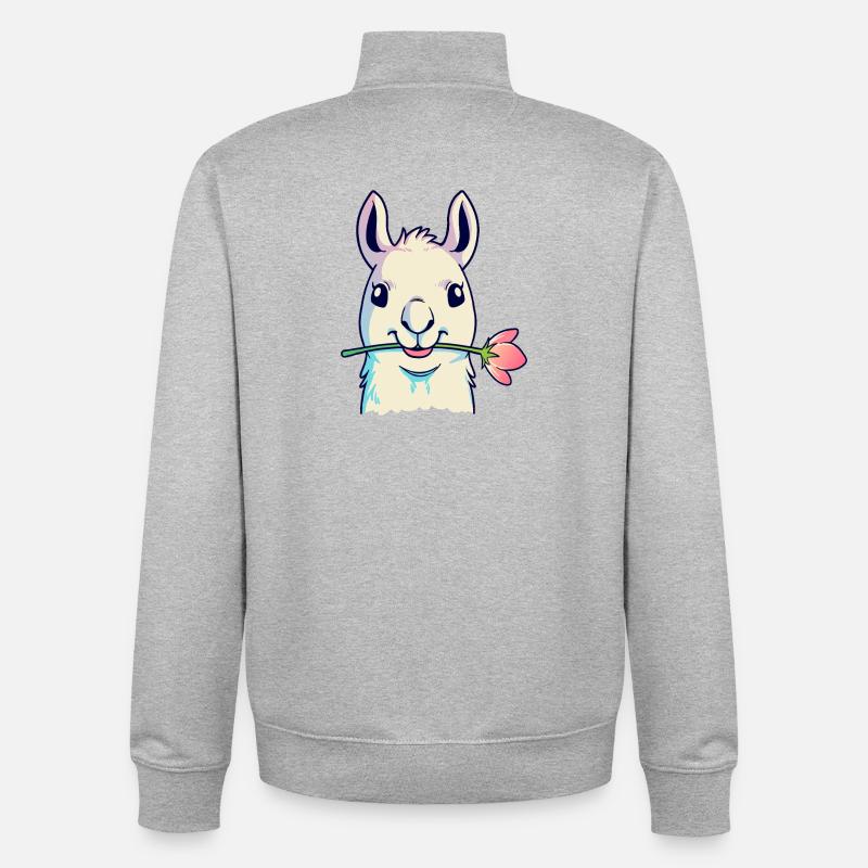 Lama et Rose - Sweat zippé unisexe en coton bio Stanley/Stella - gris chiné