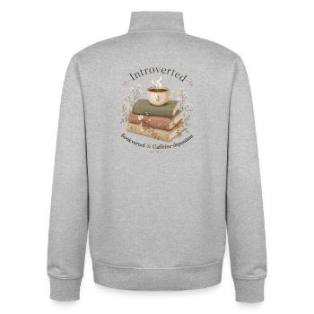 Introvertiert Bücher Kaffee Leseratte - Unisex Organic Zip Sweatshirt von Stanley/Stella - Grau meliert - Hinten - AI Model Male 185 light (185cm)