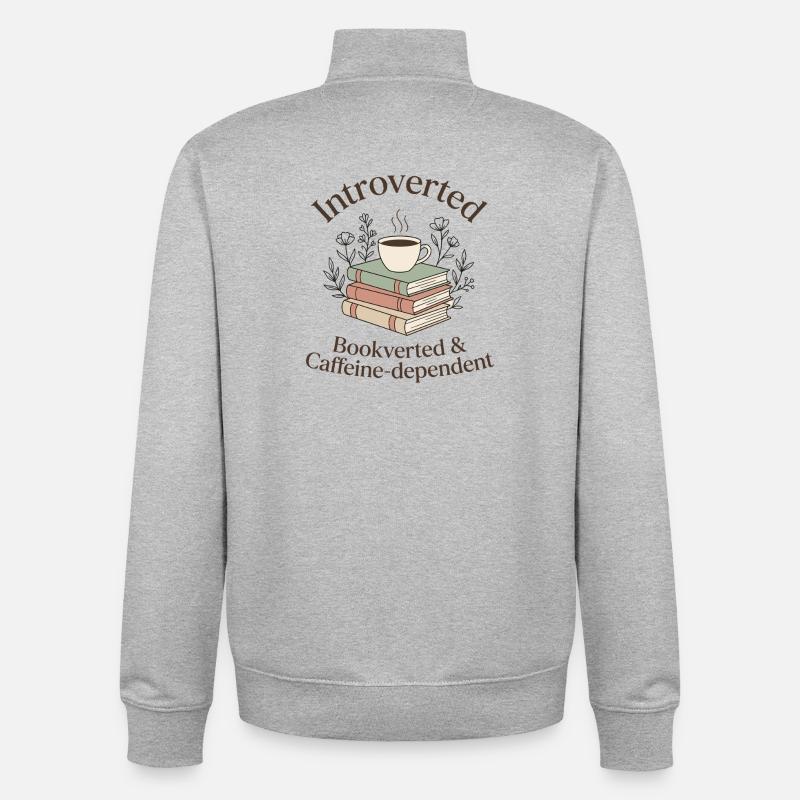 Introvertiert Bücher Kaffee Leseratte - Unisex Organic Zip Sweatshirt von Stanley/Stella - Grau meliert