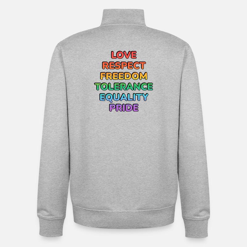 Pride Values Rainbow Text - Unisex Organic Zip Sweatshirt by Stanley/Stella - heather grey