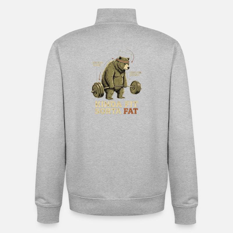 Kinda Fit Sorta Fat Bär Gewichtheben - Unisex Organic Zip Sweatshirt von Stanley/Stella - Grau meliert