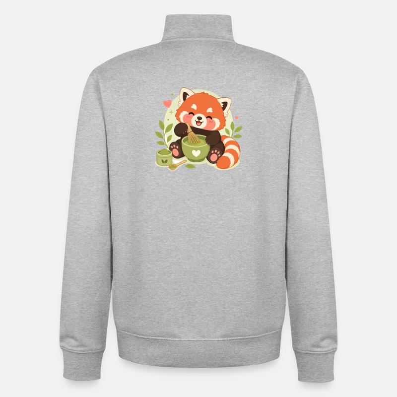 roter Panda Matcha Liebe - Unisex Organic Zip Sweatshirt von Stanley/Stella - Grau meliert