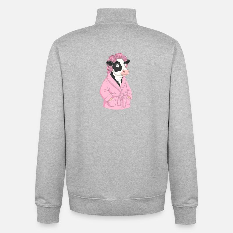 Kuh im rosa Bademantel mit Locken - Unisex Organic Zip Sweatshirt von Stanley/Stella - Grau meliert