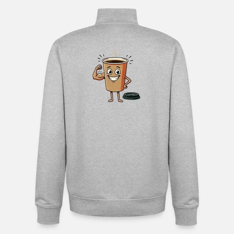 Energetic Coffee Cup Figure - Unisex Organic Zip Sweatshirt by Stanley/Stella - heather grey