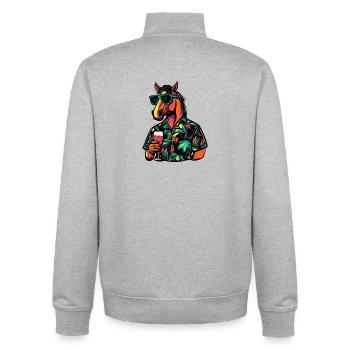 Été de la bande dessinée hippique - Sweat zippé unisexe en coton bio Stanley/Stella - gris chiné - Dos - AI Model Male 185 light (185cm)
