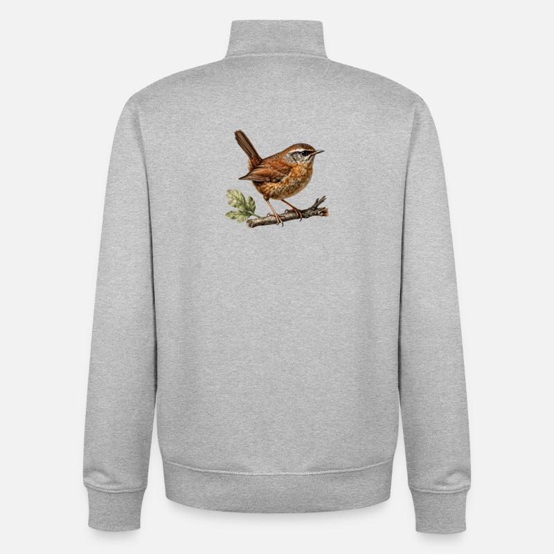 Troglodyte mignon — Illustration ornithologique - Sweat zippé unisexe en coton bio Stanley/Stella - gris chiné