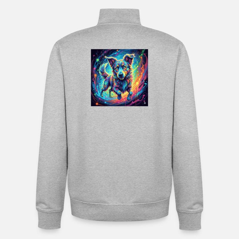 Neonfarbiger Hund im Farbwirbel - Unisex Organic Zip Sweatshirt von Stanley/Stella - Grau meliert